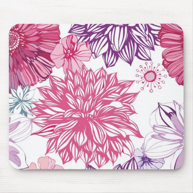 Pattern with pink asters and dahlia mouse mat (Front)