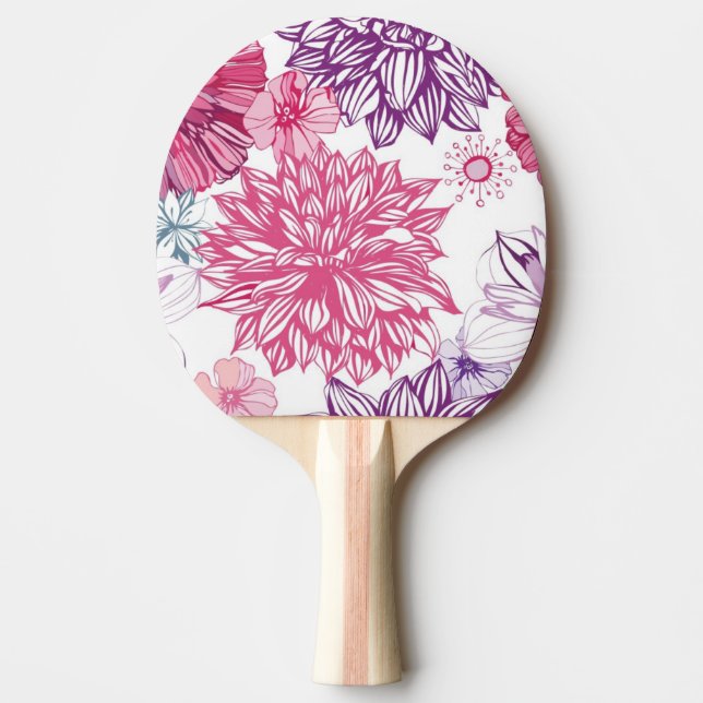 Pattern with pink asters and dahlia ping pong paddle (Front)