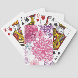 Pattern with pink asters and dahlia playing cards