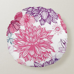 Pattern with pink asters and dahlia round cushion