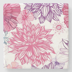 Pattern with pink asters and dahlia stone coaster