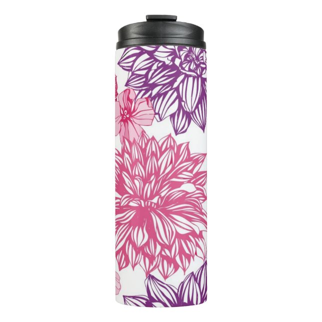 Pattern with pink asters and dahlia thermal tumbler (Front)
