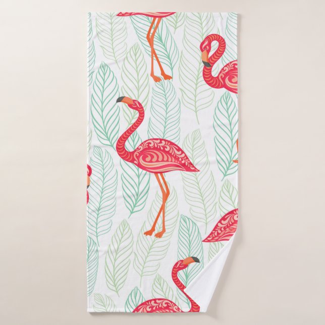 Pattern with pink flamingo ornaments on a backgrou bath towel (Bath Towel)