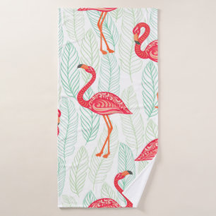 Pattern with pink flamingo ornaments on a backgrou bath towel