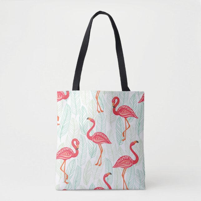 Pattern with pink flamingo ornaments on a backgrou tote bag (Front)