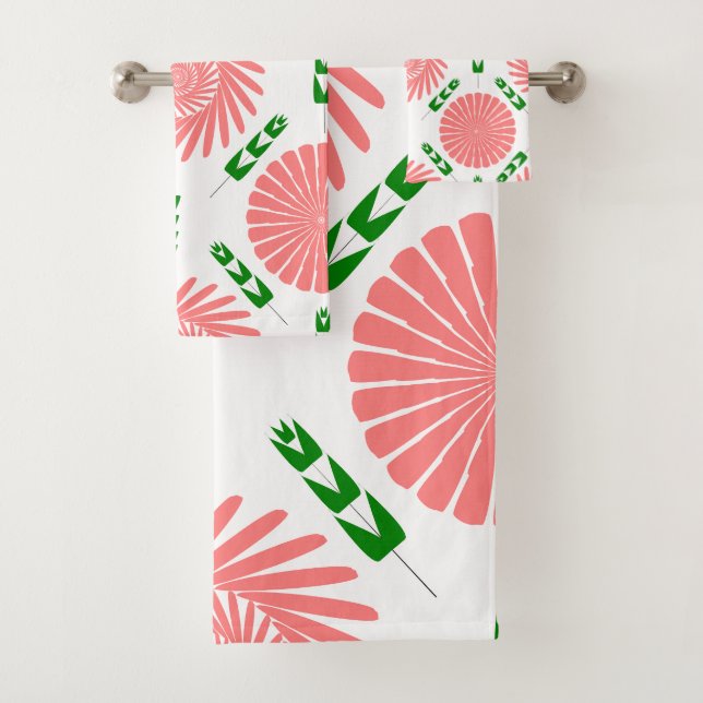  pattern with pink flowers  bath towel set (Insitu)