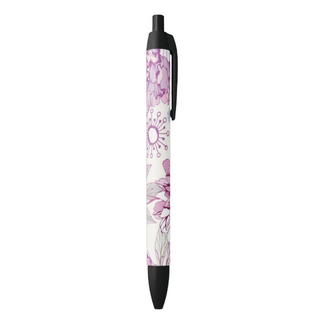 Pattern with pink flowers black ink pen (Bottom (Vertical))