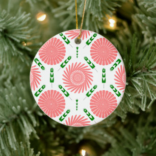  pattern with pink flowers   ceramic tree decoration