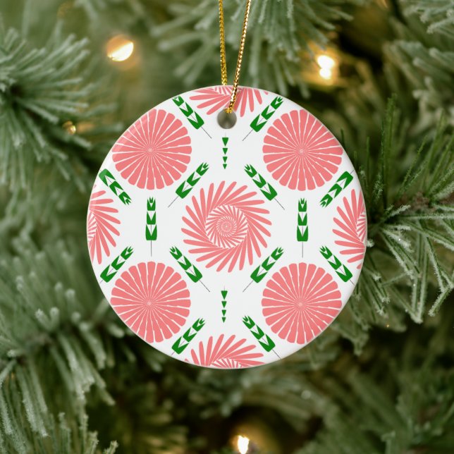  pattern with pink flowers   ceramic tree decoration (Tree)