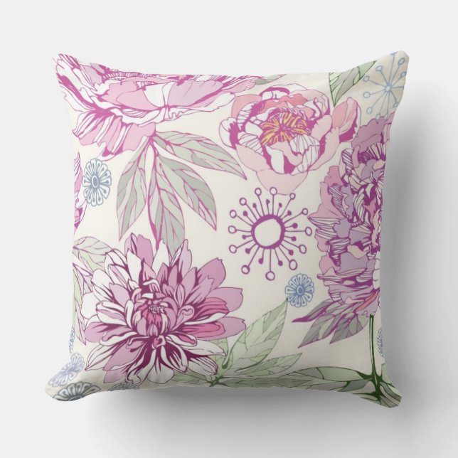 Pattern with pink flowers cushion (Front)