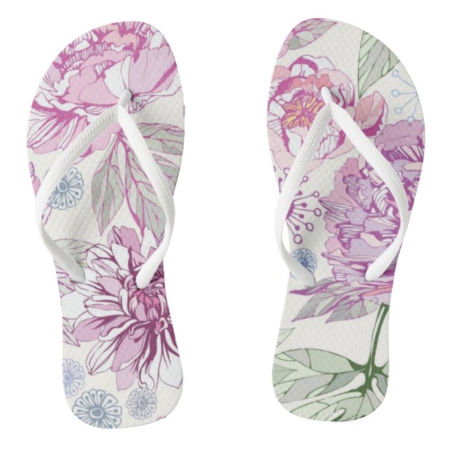 Pattern with pink flowers flip flops (Footbed)