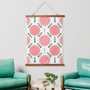  pattern with pink flowers   hanging tapestry
