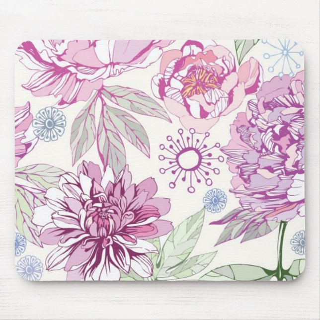 Pattern with pink flowers mouse mat (Front)