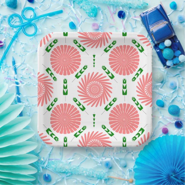  pattern with pink flowers   paper plate (Party)