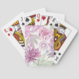 Pattern with pink flowers playing cards