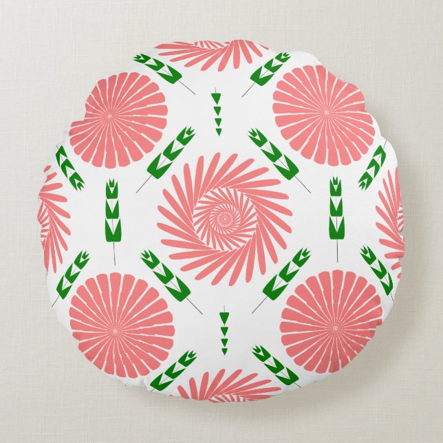  pattern with pink flowers   round cushion (Front)