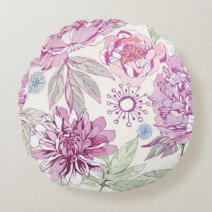 Pattern with pink flowers round cushion