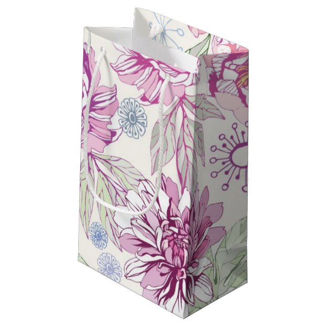 Pattern with pink flowers small gift bag (Back Angled)