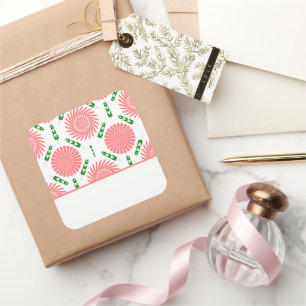 pattern with pink flowers   square sticker