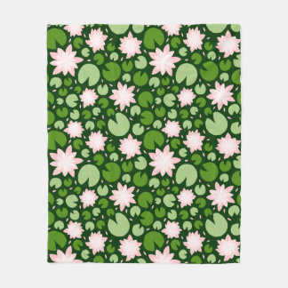 Pattern with pink lotuses and green lily pads fleece blanket