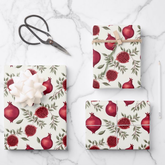 Pattern with pomegranate wrapping paper sheet (Front)