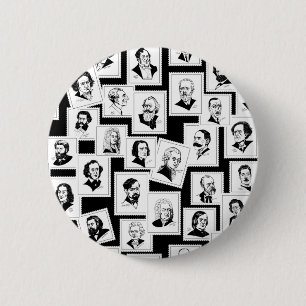 Pattern with portraits of the greatest composers 6 cm round badge