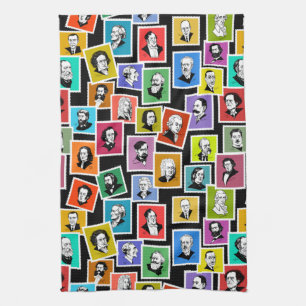Pattern with portraits of the greatest composers tea towel