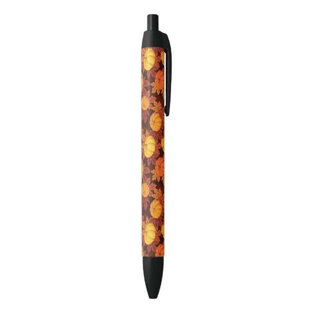 Pattern with pumpkins and autumn maple black ink pen (Bottom (Vertical))