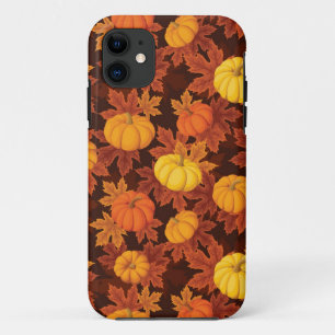 Pattern with pumpkins and autumn maple iPhone 11 case