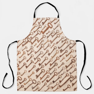 Pattern with real vintage victorian keys on kraft apron