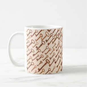 Pattern with real vintage victorian keys on kraft  coffee mug