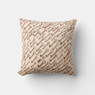 Pattern with real vintage victorian keys on kraft cushion