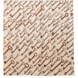 Pattern with real vintage victorian keys on kraft shower curtain