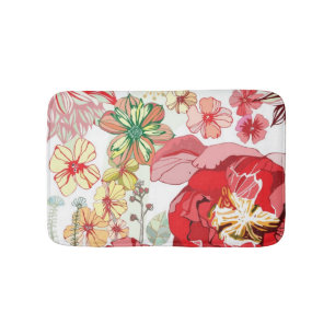 Pattern with red flowers bath mat