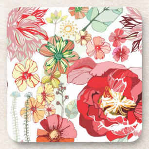 Pattern with red flowers coaster