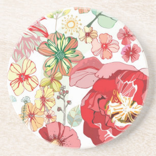 Pattern with red flowers coaster