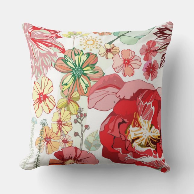 Pattern with red flowers cushion (Front)