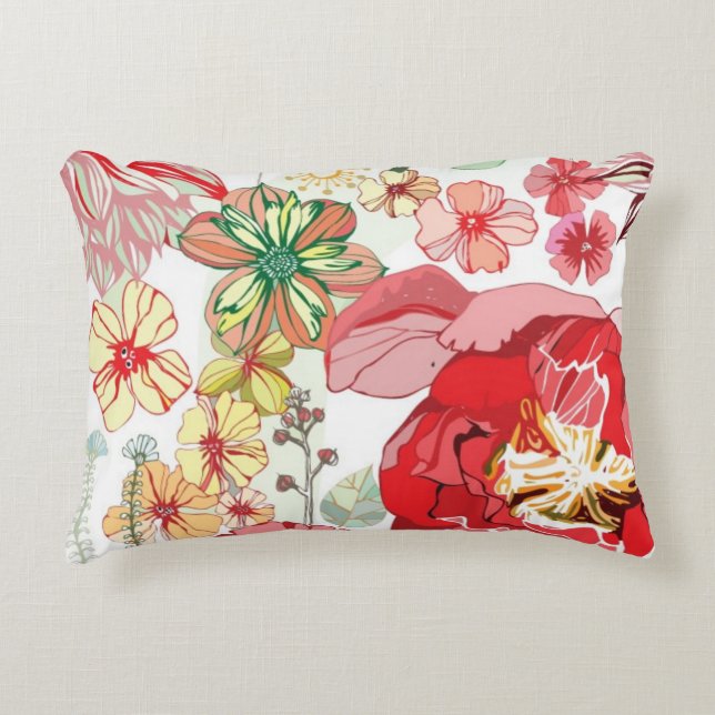 Pattern with red flowers decorative cushion (Front)