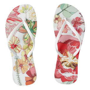 Pattern with red flowers flip flops