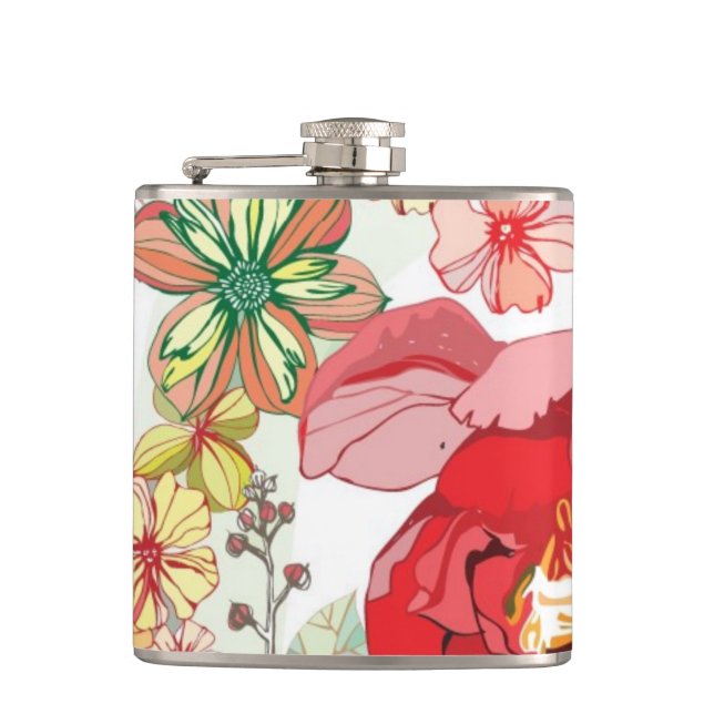 Pattern with red flowers hip flask (Front)