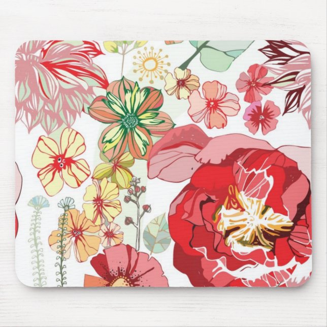 Pattern with red flowers mouse mat (Front)