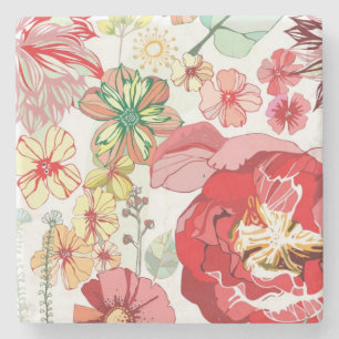 Pattern with red flowers stone coaster
