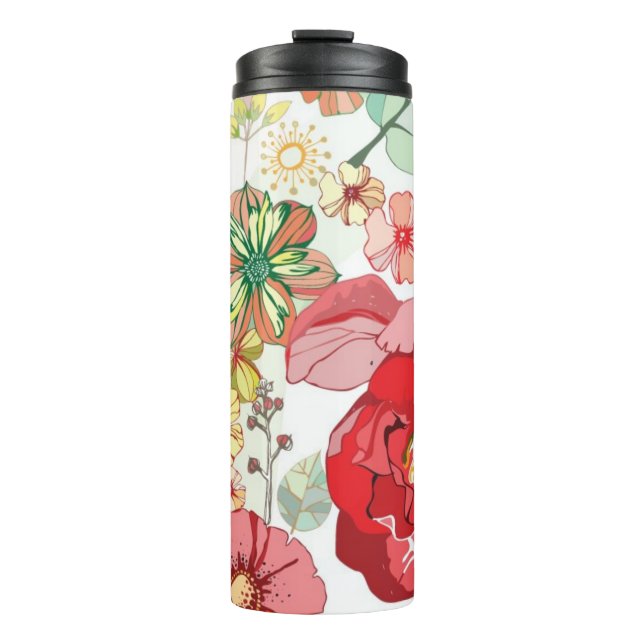 Pattern with red flowers thermal tumbler (Front)