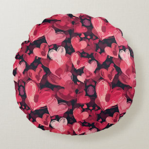 pattern with red hearts for Valentines Day Round Cushion