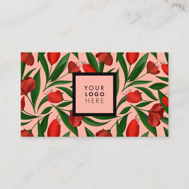 Pattern with red tulips business card (Front)