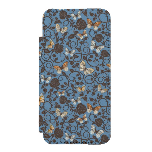 pattern with roses and butterfly incipio iPhone wallet case (Folio Front)