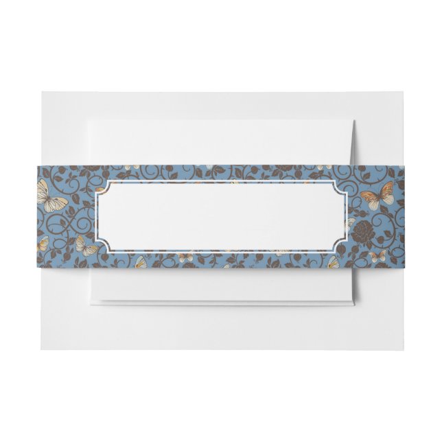pattern with roses and butterfly invitation belly band (Front Example)