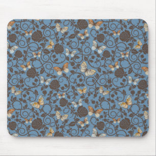 pattern with roses and butterfly mouse mat