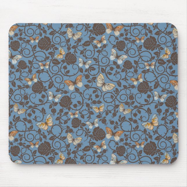 pattern with roses and butterfly mouse mat (Front)