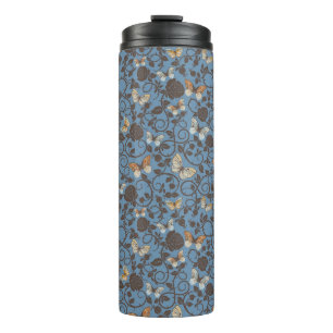 pattern with roses and butterfly thermal tumbler